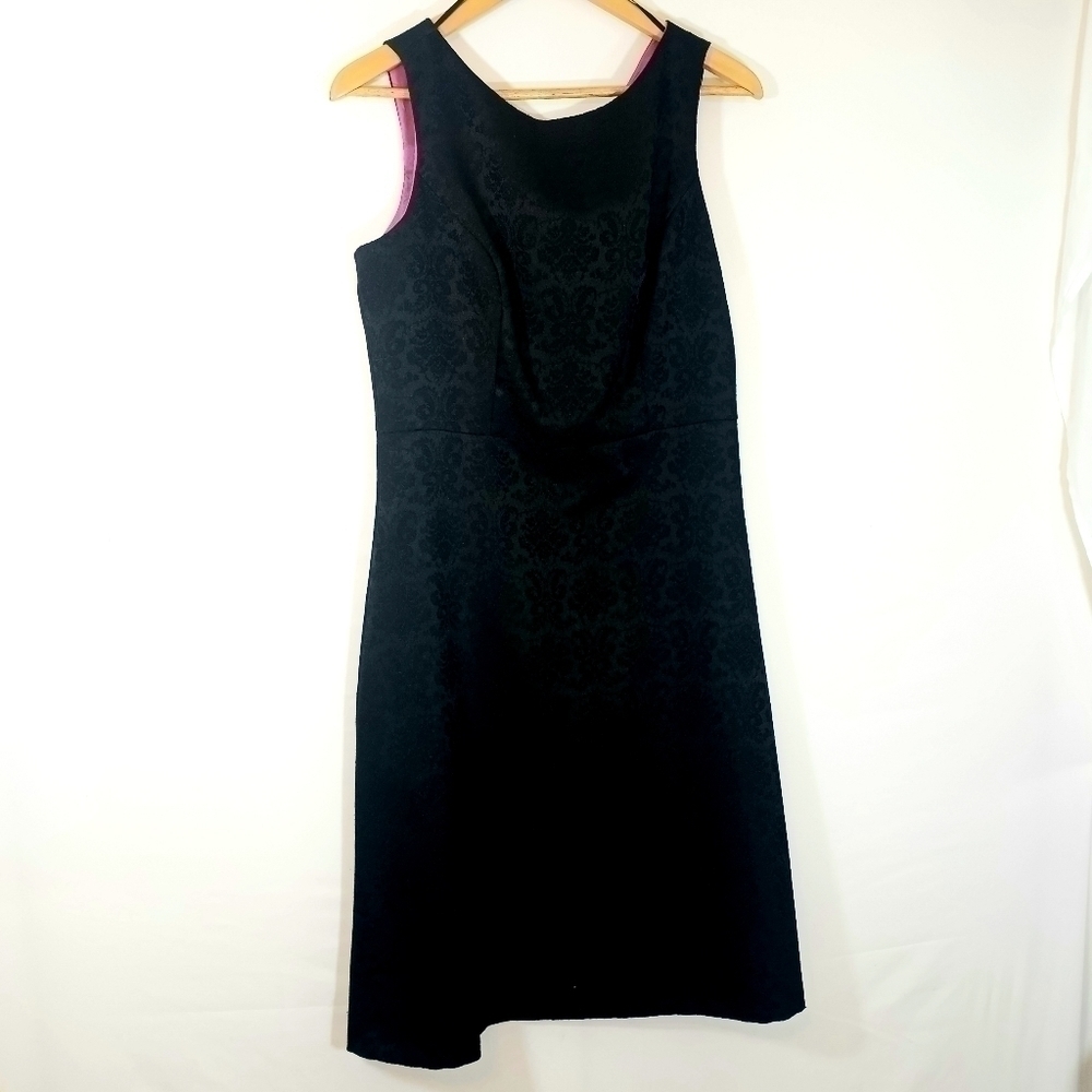 Ombre Sleeveless  Brocade Black Dress w/Bow on Back  Vintage Black Dress Size 12